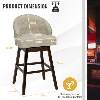 Barkrukken – Barstoelen – Krukken – Zithoogte Verstelbaar – Draaibare Krukken – Imitatie Linnen – Set Van 2 – Comfortabele Rugleuning – Hoogwaardig Materiaal