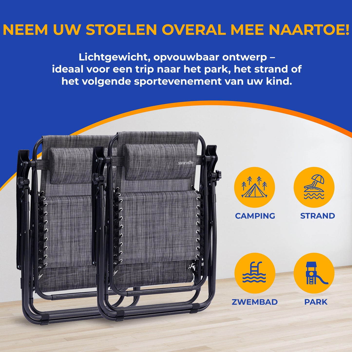 Loungestoel – Tuinstoel – Relaxstoel – Ligstoel – Fauteuil – Verstelbaar Zero Gravity – Weerbestendig Stalen Frame – Inclusief Afneembaar Tafeltje en Bekerhouders – Grijs