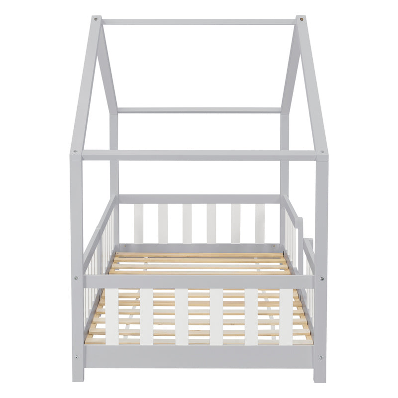 Kinderbed – Kinderbedden – Eenpersoonsbed – Hoogslaper – Stapelbed – Huisvormig Design – Valbeveiliging – Grenenhout – 140x200 cm