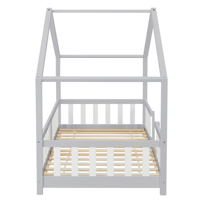 Kinderbed – Kinderbedden – Eenpersoonsbed – Hoogslaper – Stapelbed – Huisvormig Design – Valbeveiliging – Grenenhout – 140x200 cm