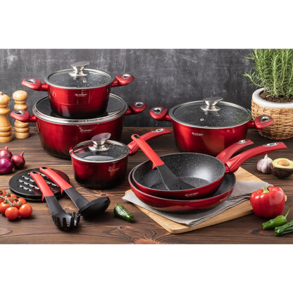 Edenberg 15pcs Ceramic And Marble Cookware Set with Kitchen Accessories | Induction Cookware Set | Coated Pots And Pans | Cookware Set | Cookware And Pan Set | Induction | Pot | Pan | Suitable for All Stove Types | EB-5619
