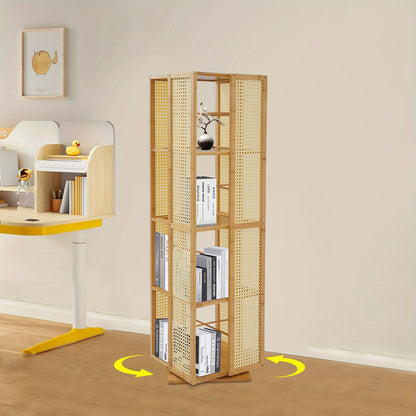 Boekenkast – Boekenrek – Opbergkast – Vakkenkast – Stellingkast – Draaibaar 360° – Duurzaam Moso Bamboe & Kunststof – Ruimtebesparend Verticaal Ontwerp – 123 cm Hoogte – 10 kg Draagvermogen per Plank