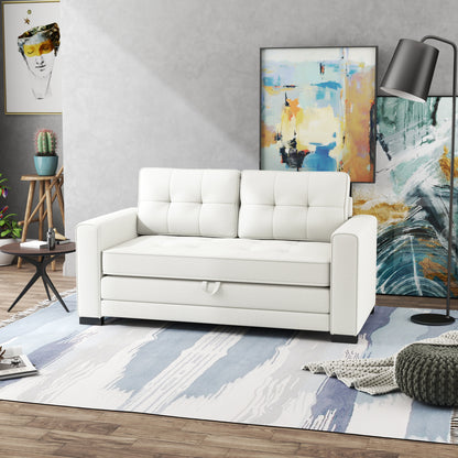 2-zits Slaapbank – Slaapbankje – Bedbank – Logeerbed – Sofa Bed – Linnenlook Stof – Uitklapbaar Tot 195x148 cm – Comfortabel Hoogwaardig Schuim