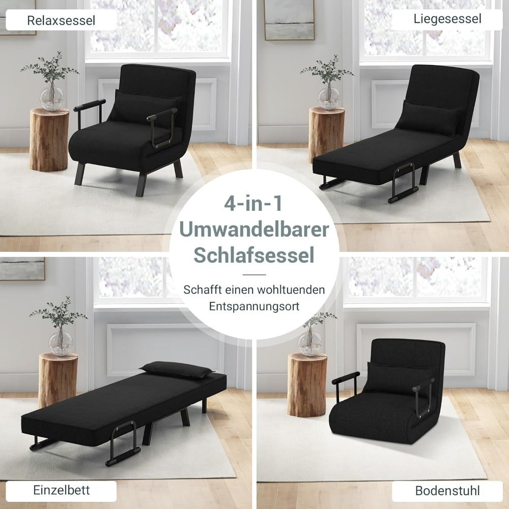 4-in-1 recliner chair, sofa bed with bed function, folding chair with 6-position adjustable backrest, removable cushion, and armrests, weight capacity up to 150kg, guest bed for living room (,  Spacesaving Furniture, Contempo
