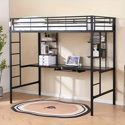Hoogslaper – Mezzanine Bed – Zolderbed – Halfhoogslaper – Kinderhoogslaper – Metalen Frame – Ingebouwd Bureau – Ruimtebesparend – Modern Design