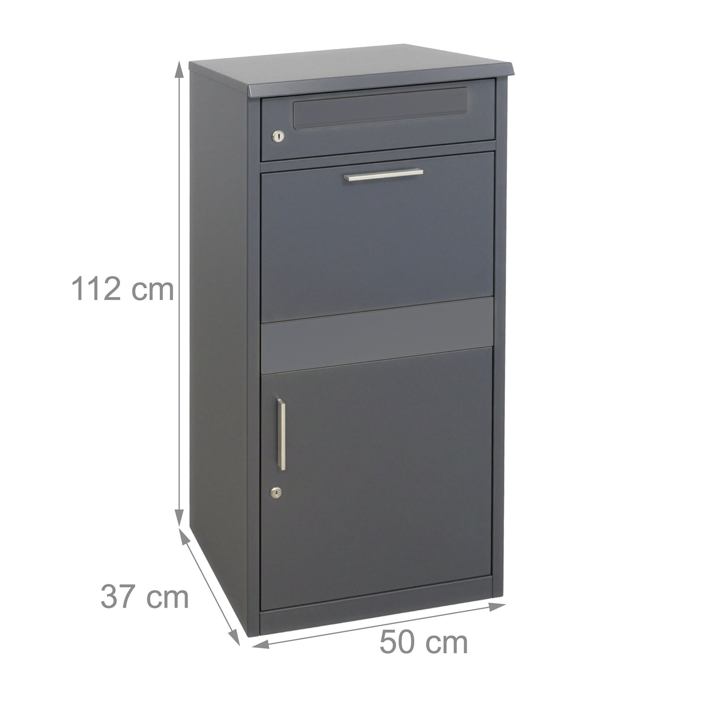 Brievenbus – Postbus – Pakketbrievenbus – Pakketbox – Brievenbus met Pakketvak – Donkergrijs – Ruim 112x50x37 cm – Weerbestendig Gepoedercoat Staal – Afsluitbaar Met 4 Sleutels