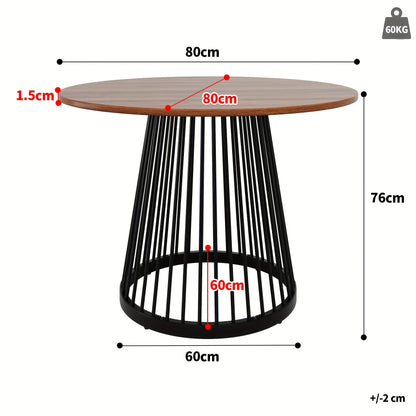 Contemporary Round Dining Table with Metal Legs - 80x80x76cm (27.5" Round), MDF Walnut Color Top & Black, 4-Person Capacity, Easy Assembly for Living Room & Dining Room, Dining Table for Living Room, Elegant Table Design