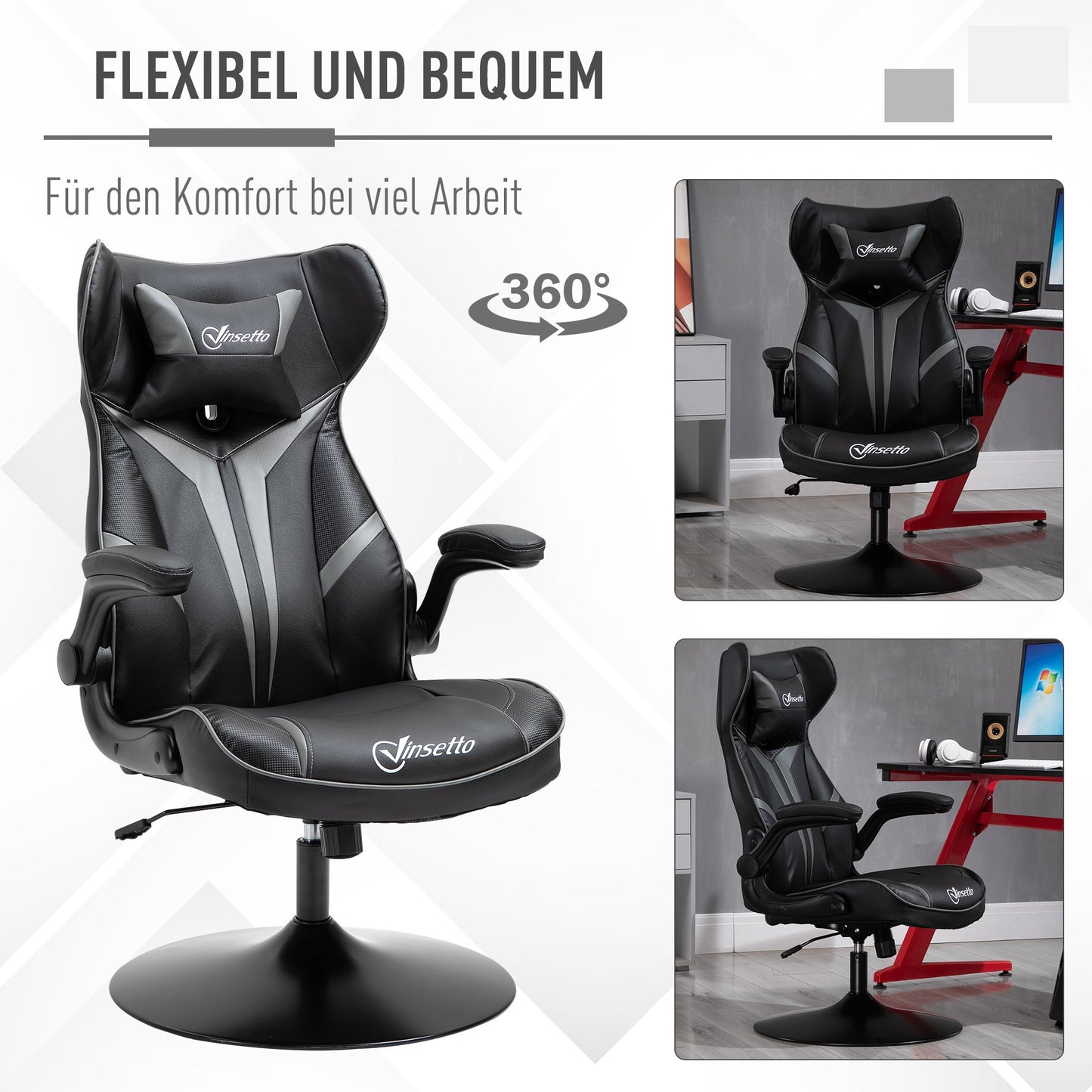 Gamingstoel – Gamestoel – Gaming Chair – Game Stoel – Bureaustoel – Ergonomisch Design – Verstelbare Hoogte 67x70x106-112 cm – Staal & Kunstleer Zwart/Grijs
