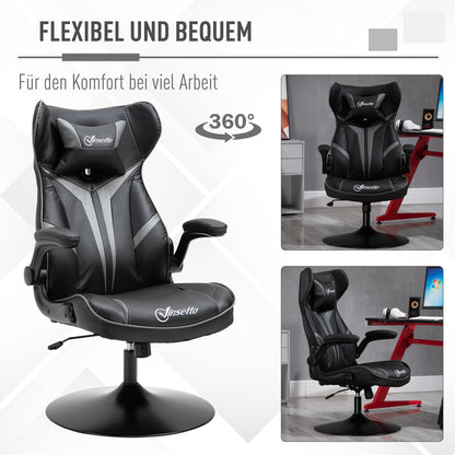 Gamingstoel – Ergonomische Bureaustoel – Gamestoel – Draaistoel – Comfortstoel – Zwart-Grijs – Verstelbare Hoogte – Kantelfunctie met Vergrendeling