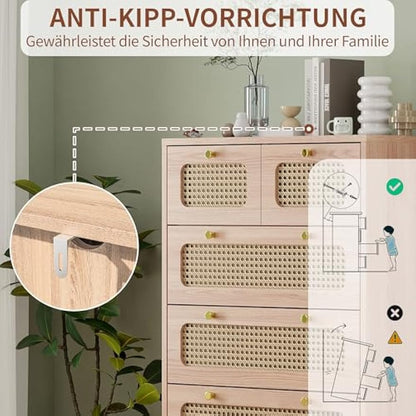 Ladekast – Ladenkast – Kommode – Opbergkast – Dressoir – 5 Lades – MDF Hout – Compact 60x34x91 cm – Natuurlijke Houtkleur