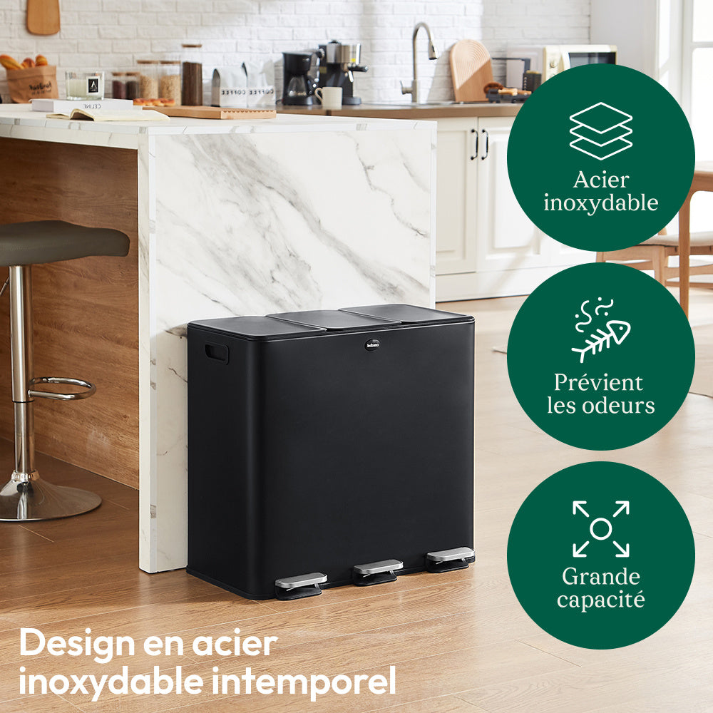 Prullenbak – Afvalbak – Afvalemmer – Pedaalemmer – Afvalscheidingsprullenbak – 60 Liter – RVS Mat Anti-Fingerprint & Anti-Odour
