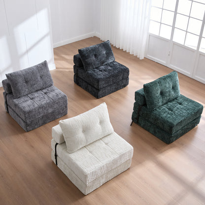 Inklapbare Slaapbank – Slaapbankje – Slaapbank Opklapbaar – Slaapbank Met Kussen – Vouwmatras Met Rugleuning – Beige Chenille Stof – Hoge Dichtheid Schuim