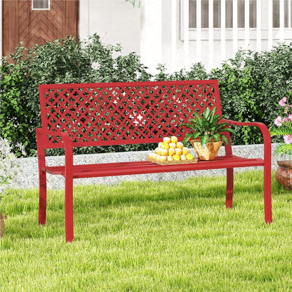 Tuinbank – Buitenbank – Parkbank – Loungebank – Metalen Bank – Rood Metalen Design – Weerbestendig Metalen Frame – Geschikt Voor 2-3 Personen – Draagkracht Tot 300 Kg