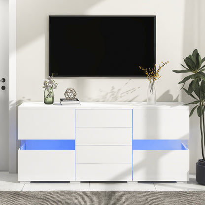 Sideboard – Buffetkast – Opbergkast – Kast – Dressoir – Modern Wit Met Blauwe Accenten – Ruime Opbergruimte – Stevige Constructie Zonder Elektriciteit