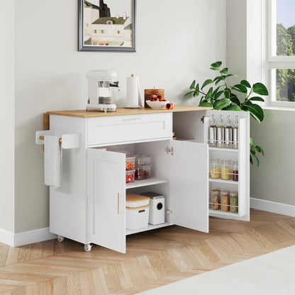 Keukentrolley – Keukenwagen – Serveerwagen – Opbergtrolley – Keukenkast – Oprolbaar – 5 Zwenkwielen – Houtnerflook 132,5x44x90 cm