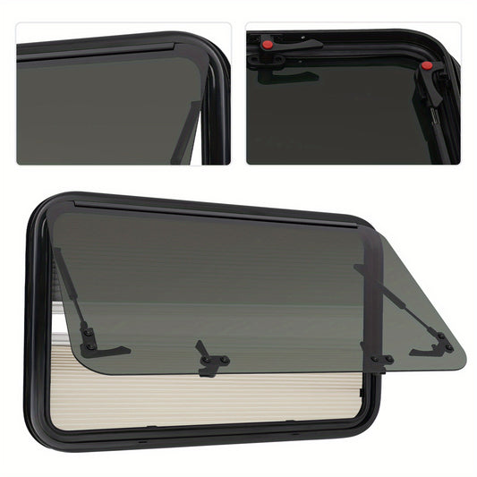 Uitzetraam Camper – Caravanraam – Mobiel Raam – Rolvenster – Ventilatieraam – Gebogen Gehards Glas – Aluminium Frame – Inclusief Horrenraam – 800x500 mm – Duurzaam Lichtgewicht