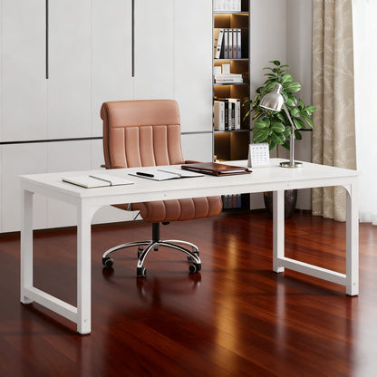 Bureau – Computertafel – Werkplek – Schrijftafel – Laptoptafel – Wit – Groot 160x80 cm – Met Lade en Kabelgoot – Stevig Houtfineer en Metalen Onderstel