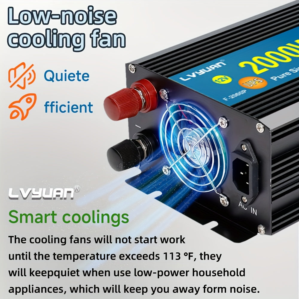 Autospanningsomvormer – Stroomomzetter – Inverter – DC naar AC Converter – 2000W Zwarte Variant – Zuivere Sinusgolf – 3 Europese Stopcontacten
