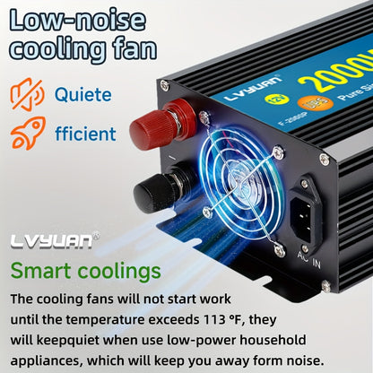 Autospanningsomvormer – Stroomomzetter – Inverter – DC naar AC Converter – 2000W Zwarte Variant – Zuivere Sinusgolf – 3 Europese Stopcontacten