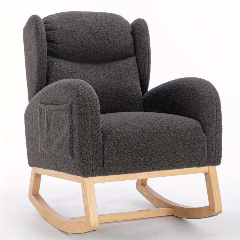 Hangstoel – Schommelstoel – Hangfauteuil – Loungestoel – Zitstoel – Donkergrijs Teddypluche – Houten Frame – Comfortabel Padded Zitkussen – Ergonomisch Design