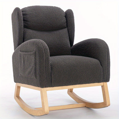 Hangstoel – Schommelstoel – Hangfauteuil – Loungestoel – Zitstoel – Donkergrijs Teddypluche – Houten Frame – Comfortabel Padded Zitkussen – Ergonomisch Design