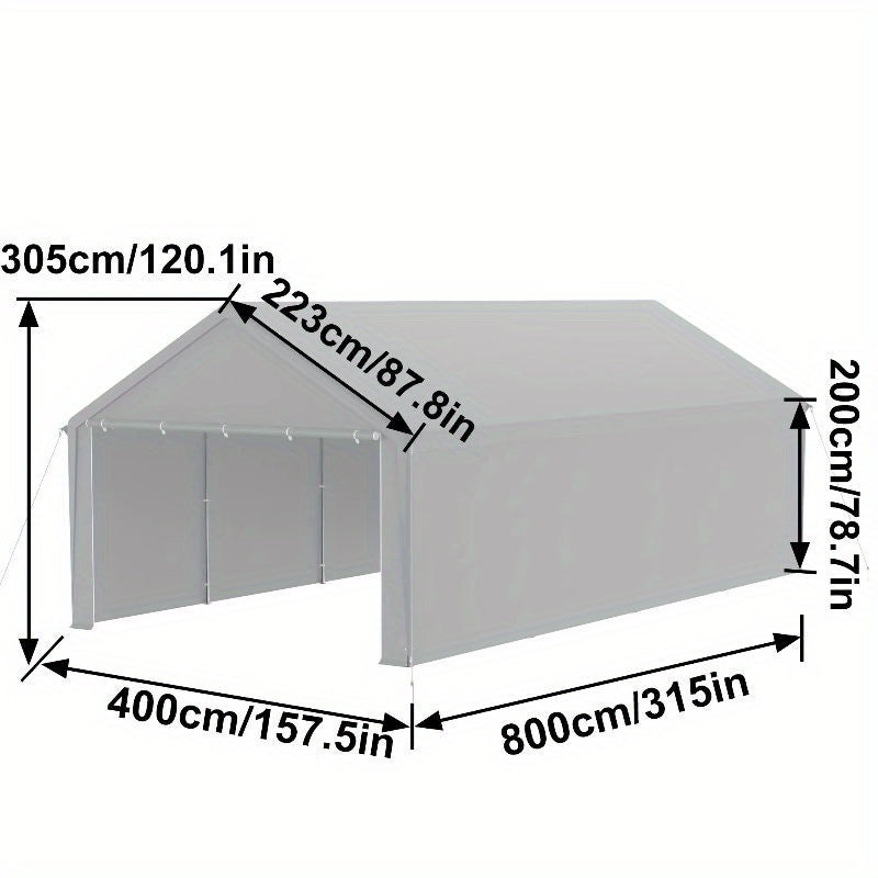 Carport – Overkapping – Opslagtent – Garagetent – Multifunctionele Tentgarage – 4 x 8 Meter – Duurzaam PE Zeildoek – Stevig Gegalvaniseerd Stalen Frame
