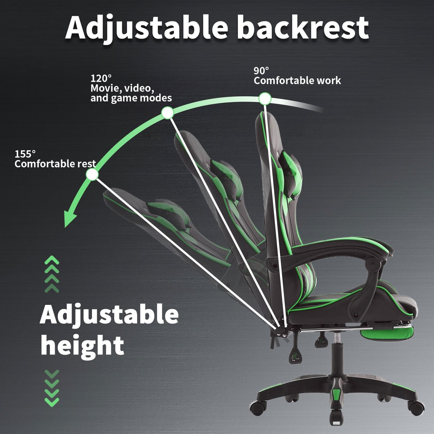 Gamingstoel – Gamestoel – Gaming Chair – Gamestoel Met Voetensteun – Bureaustoel – Ergonomisch Ontwerp – Kunstleer Met Traagschuim - Zwart-Groen