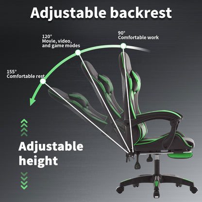 Gamingstoel – Gamestoel – Gaming Chair – Gamestoel Met Voetensteun – Bureaustoel – Ergonomisch Ontwerp – Kunstleer Met Traagschuim - Zwart-Groen