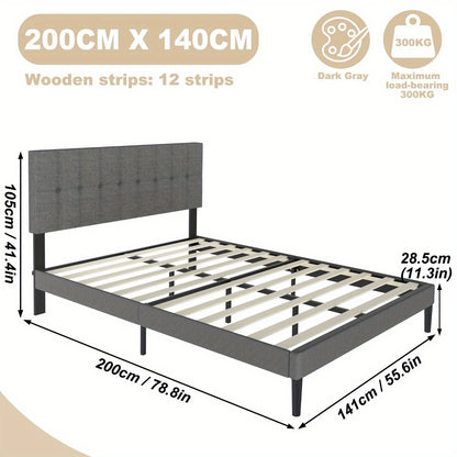 Bedframe – Bed – Slaapbed – Ledikant – Boxspring – Lichtgrijs Linnen – 140x200 cm – Stevig Multiplex – Comfortabele Hoofdbord
