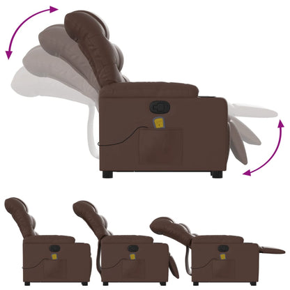 Elektrische Relaxstoel – Sta-op Stoel – Verstelbare Fauteuil – Massagestoel – Elektrische Zithulp – Met Opsta-Functie – Trilmassage – Kunstleren Bekleding Bruin