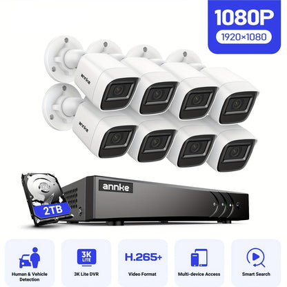 Beveiligingssysteem – Camerasysteem – Bewakingssysteem – CCTV Set – Video Surveillance – 16-Kanaals Met 8x 1080P Camera’s – AI Mens- en Voertuigdetectie – 2TB HDD Met Nachtzicht Tot 20 Meter