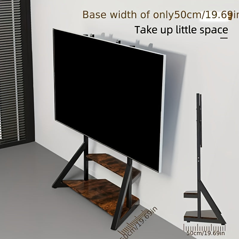 Verstelbare Vloerstaande TV-standaard – TV-Meubel – TV-Statief – Vloerhouder – TV-Beugel – Industriële Stijl – Verstelbare Hoogte 138-168 cm – Stevig Metalen Frame Met Houten Planken