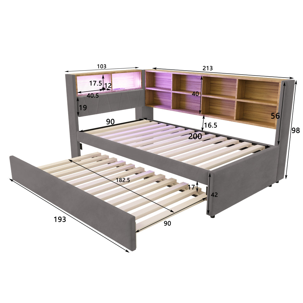 Slaapbank – Bedbank – Logeerbed – Bedbank met Opbergruimte – Uittrekbed – Beige – Twee Slaapplaatsen 90x200/90x190 cm – Duurzame Flanellen Bekleding