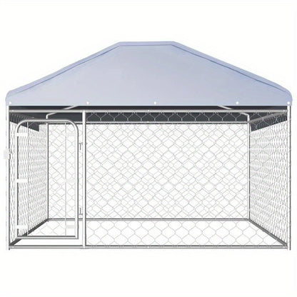 Hondenren – Hondenhok – Hondenkooi – Buitenren – Hondenkennel – Silvery – Met Beschermend Dak – 200 x 200 x 135 cm – Weerbestendig Polyethyleen