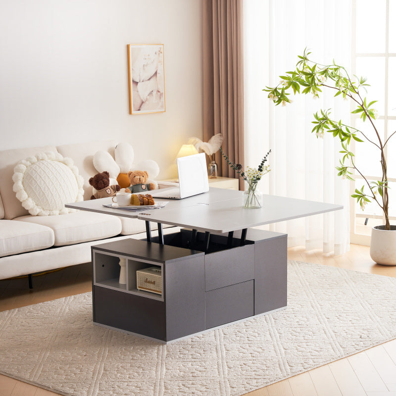 Salontafel – Koffietafel – Bijzettafel – Woonkamertafel – Opbergtafel – Extra Lang Met Lift-Top – Grote Opbergruimte Met Lades En Planken