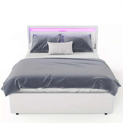 Bedframe – Tweepersoonsbed – Opbergbed – Gestoffeerd Bed – Led Bed – 140x200 cm – Met 4 Lades – USB RGB Verlichting