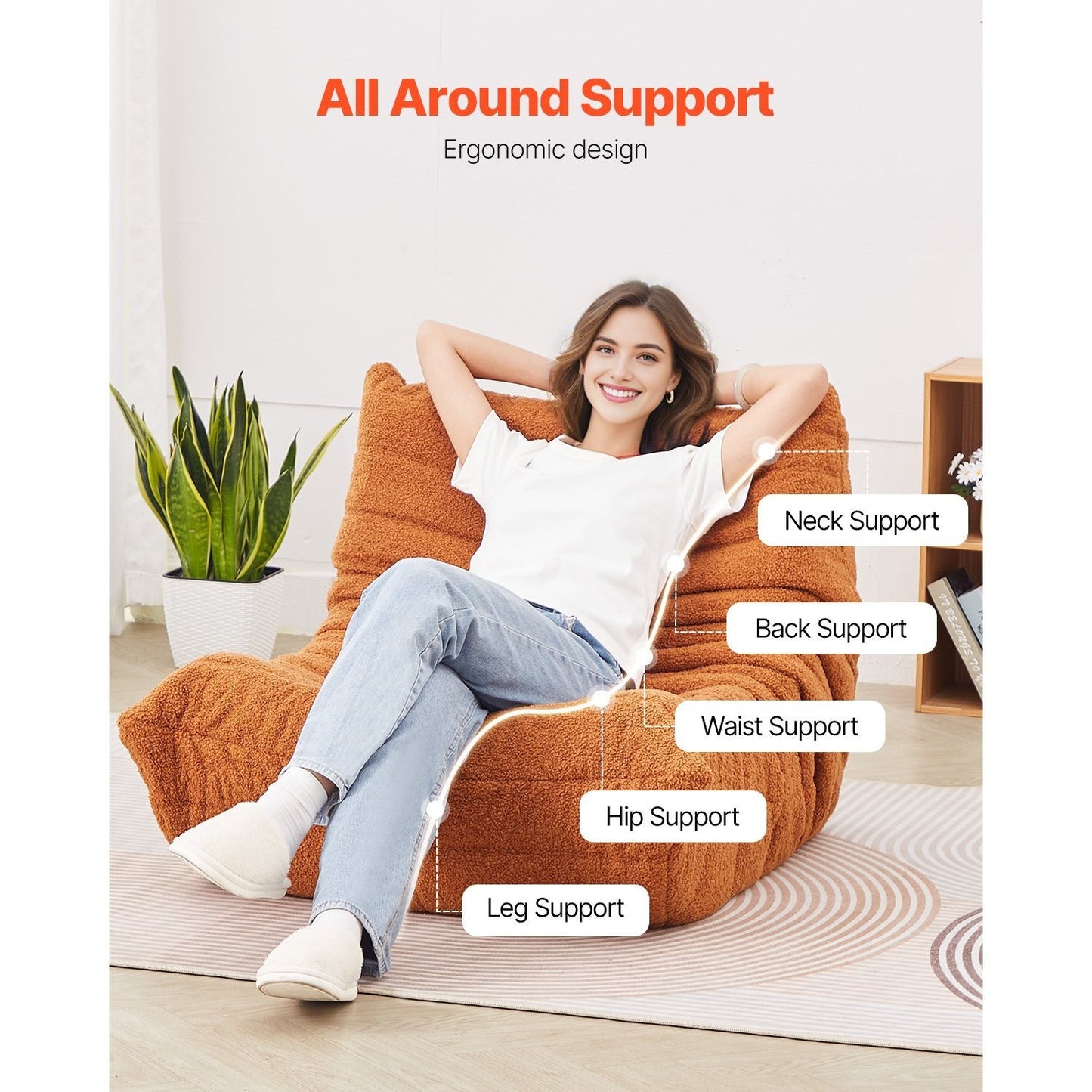 Zitzak – Zitzakstoel – Bean Bag – Loungestoel – Fauteuil – Teddy Fleece – Ergonomisch Design – Bruin