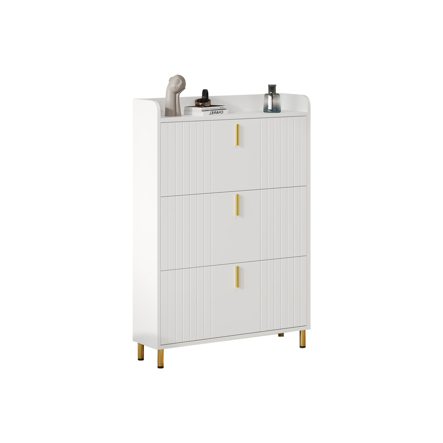 Narrow Space-Saving White Shoe Cabinet with 3-Tier Stops & 6-Compartment Shoe Rack - Adjustable -Standing Entryway Storage Unit with Anti-Tilt Device, Compact Modern Shoe Suitable for Hallway, Apartment, Small
