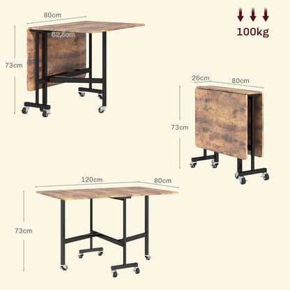 Klaptafel – Uitschuifbare Eettafel – Vouwtafel – Campingtafel – Kampeermeubel – Met 6 Wieltjes en Remmen – Geschikt Voor 6 Personen – Compact Bruin MDF & Staal