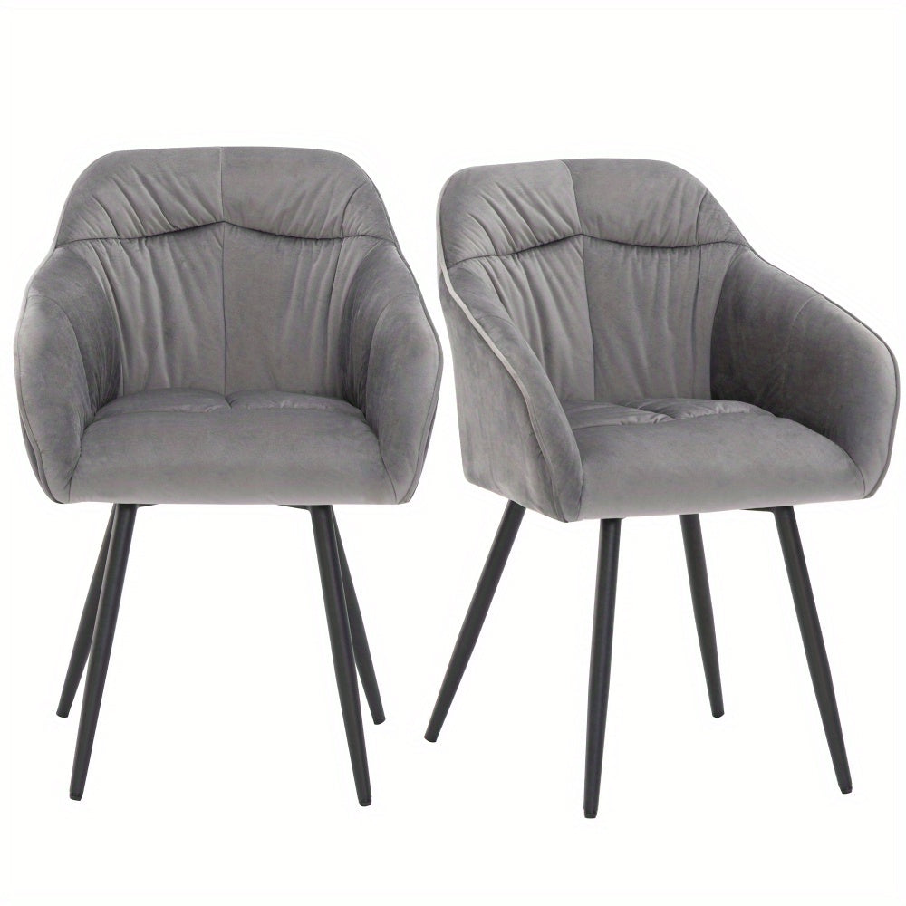 Eetkamerstoel – Stoel – Zetel – Kuipstoel – Armstoel – Set Van 2 – Velvet Bekleding – Verstelbare Metalen Poten – Grijs