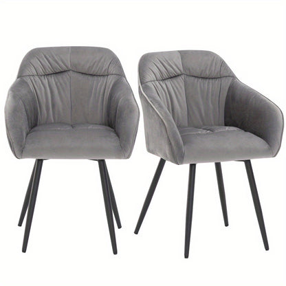 Eetkamerstoel – Stoel – Zetel – Kuipstoel – Armstoel – Set Van 2 – Velvet Bekleding – Verstelbare Metalen Poten – Grijs