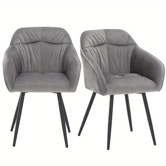 Eetkamerstoel – Stoel – Zetel – Kuipstoel – Armstoel – Set Van 2 – Velvet Bekleding – Verstelbare Metalen Poten – Grijs