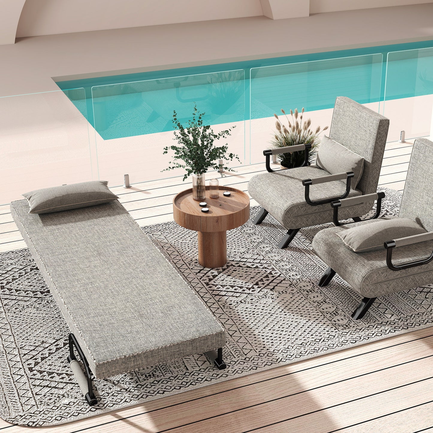Ligstoel – Tuinstoel – Relaxstoel – Zitzak – Sofa bed – Verstelbaar – Opvouwbaar – Stalen Frame – Hoogwaardige Linnen Bekleding – Lichtgrijs