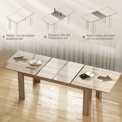 Uitschuifbare Eettafel – Eikenhouten Tafel – Eettafel Verlengbaar – Uitklapbare Tafel – Houten Eettafel – Van 180 Tot 260 cm – Geschikt Voor 6 Tot 10 Personen