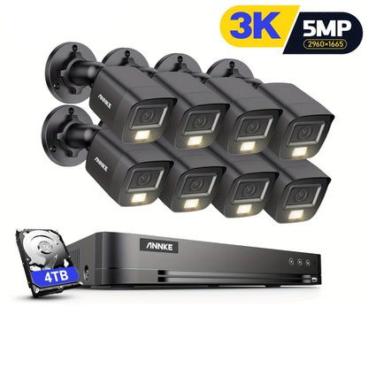 Complete Bewakingsset – Beveiligingssysteem – Surveillance Camera – CCTV Set – 3K Camera Set – 8 Bedrade Camera’s – Kleurennachtzicht – AI Mens- & Voertuigdetectie – 4TB Opslag
