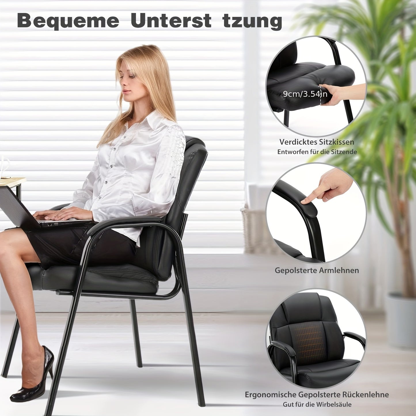 Ergonomische Bureaustoel – Kantoorstoel – Vergaderstoel – Thuiswerkstoel – Directiestoel – PU Leer – Stevige Vijfwielbasis – Comfortabele Gewatteerde Zitting – Zwart