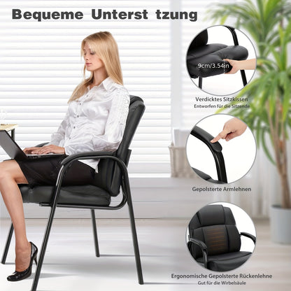 Ergonomische Bureaustoel – Kantoorstoel – Vergaderstoel – Thuiswerkstoel – Directiestoel – PU Leer – Stevige Vijfwielbasis – Comfortabele Gewatteerde Zitting – Zwart