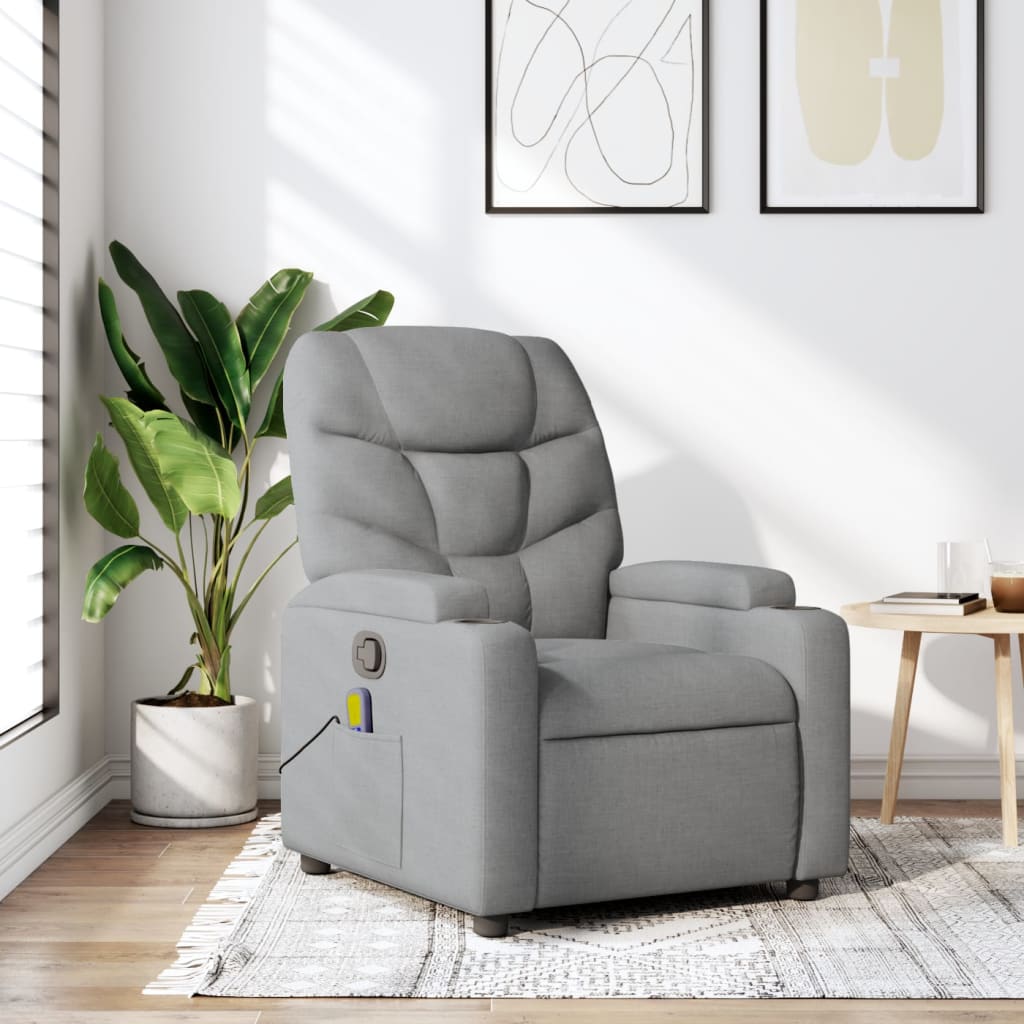 Massagestoel – Massagefauteuil – Relaxfauteuil – Relaxstoel – Ergonomische Stoel – Lichtgrijze Stof – Handmatige Verstelbare Rugleuning Tot 135 Graden