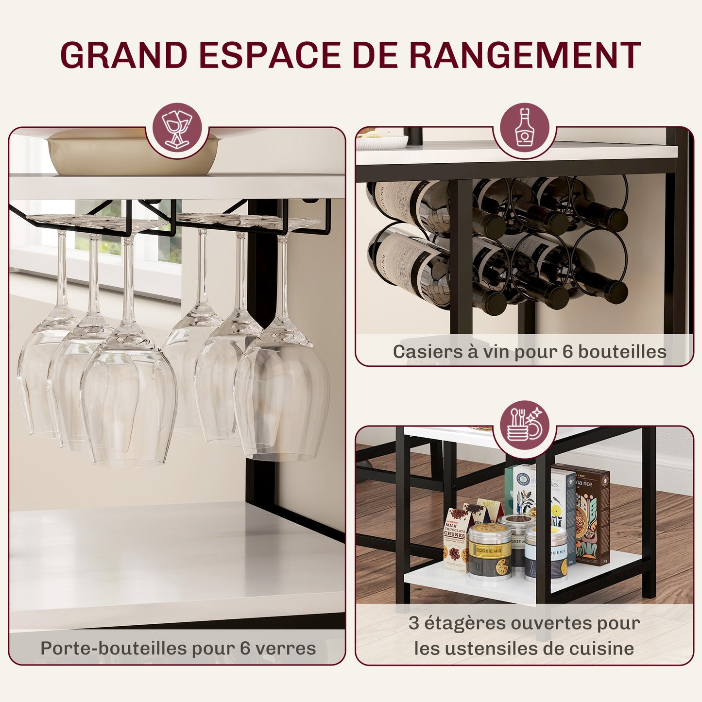 Bartafel Set – Bar Tafel – Statafel – Barkrukken Set – Hoge Tafel – Inklapbaar Tafelblad – Wijnrek Met Glashouders – Wit Marmerlook