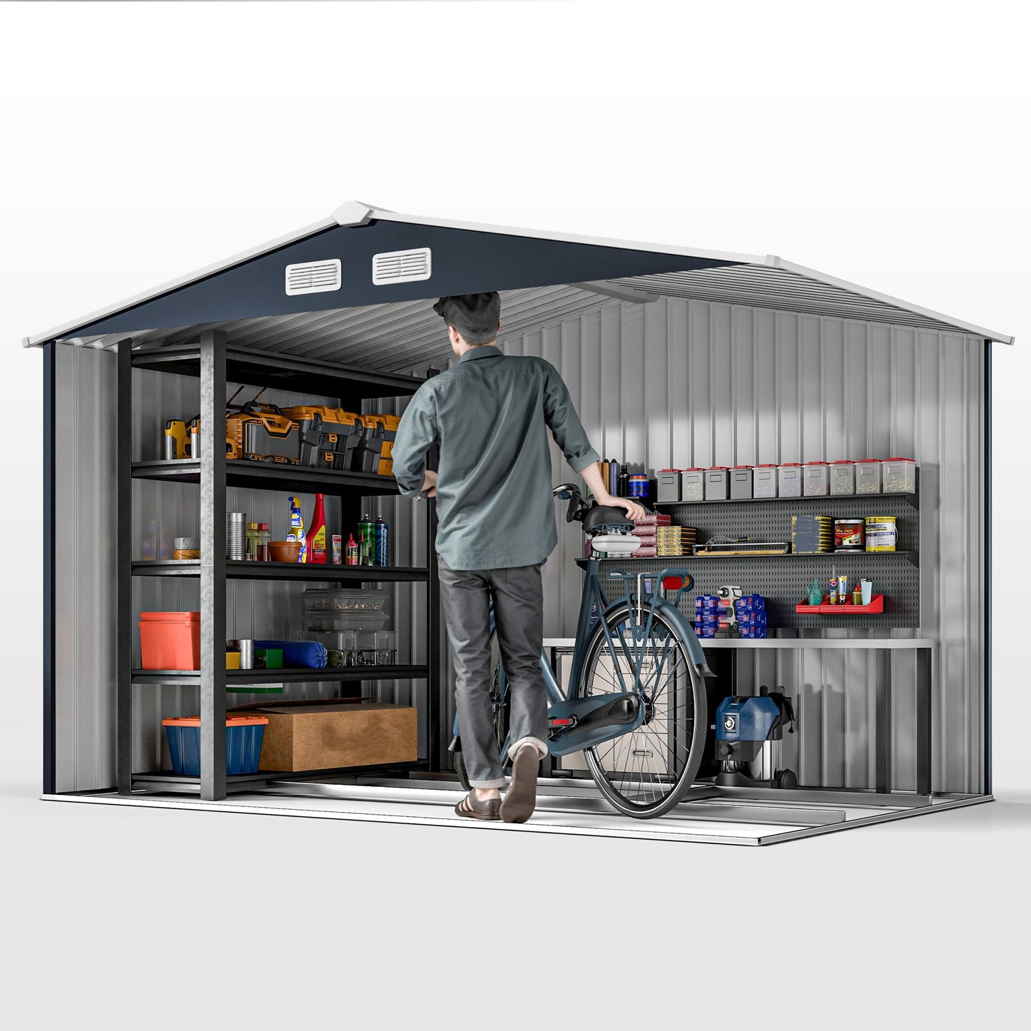 Tuinberging – Tuinhuisje – Tuinschuur – Opbergkast – Berging – Stalen Tuinkast Donkergrijs – 2,77 x 1,95 x 1,92 m – Ventilatie en Schuifdeuren